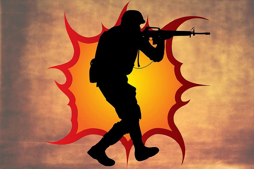 Solider, War, Silhouette, Army, Gun, Military, Rifle, Aiming, Protection