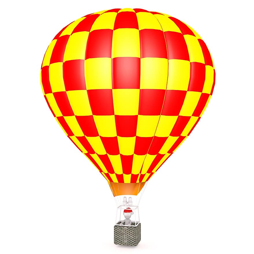 λευκό αρσενικό, 3d μοντέλο, απομονωμένος, 3d, μοντέλο, ολόσωμος, λευκό, μπαλόνι, βόλτα με αερόστατο, καλάθι, ζεστό αέρα μπαλόνι