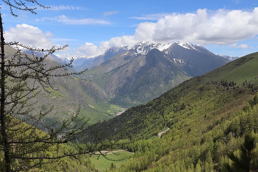 alpejski, góry, dolina, krajobraz, Alpy, drzewa, pasmo górskie, Natura, sceneria, la salette