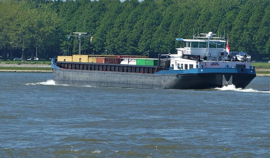 貨物船、川、輸送、船、コンテナ船、旅行、ロッテルダム、新しいメッシュ、オランダ