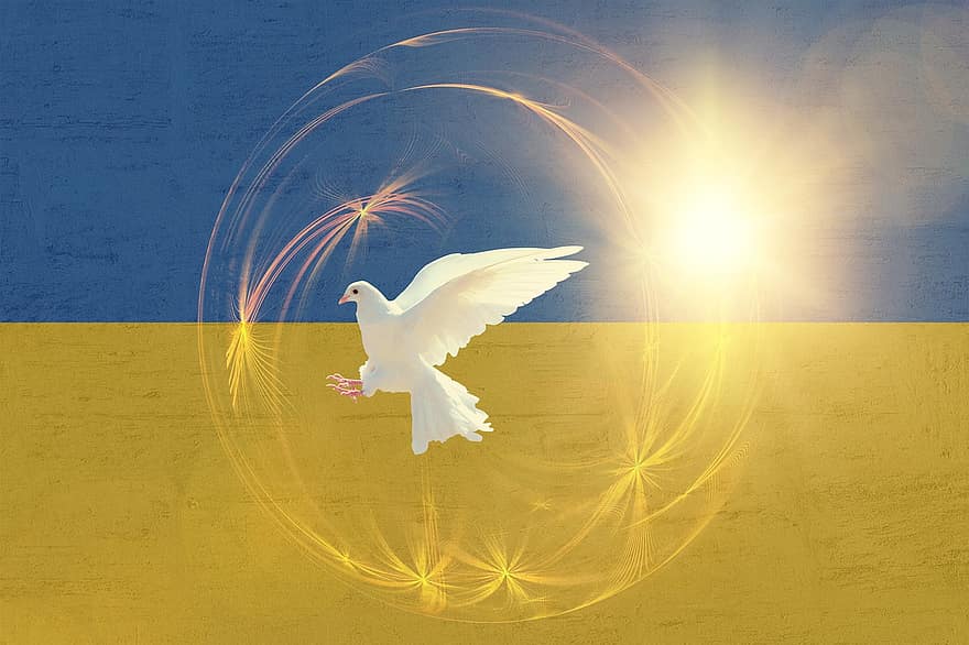 Ukraina, ukraina lippu, Ukrainan lippu, rauhan kyyhkyset, rauha, taustat, lentäminen, kuva, abstrakti, symboli, uskonto