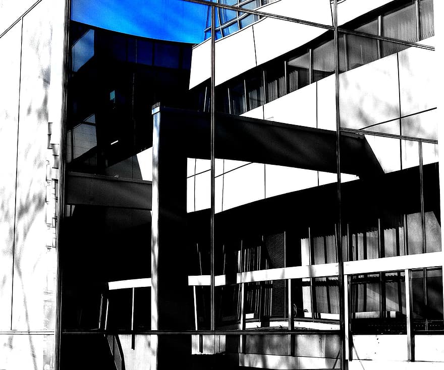 edifici, arquitectura, finestra, modern, vidre, estructura construïda, disseny, reflexió, blau, a l'interior, exterior de l'edifici