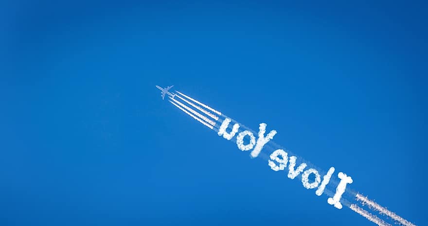 Contrail, Route, Love, Affection, Lettering, I Love You, Valentine's Day, Aircraft, Blue, Sky, Escape