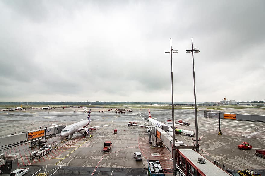 Lotnisko, Hamburg, latający, samolot, podróżować, lotnictwo, transport
