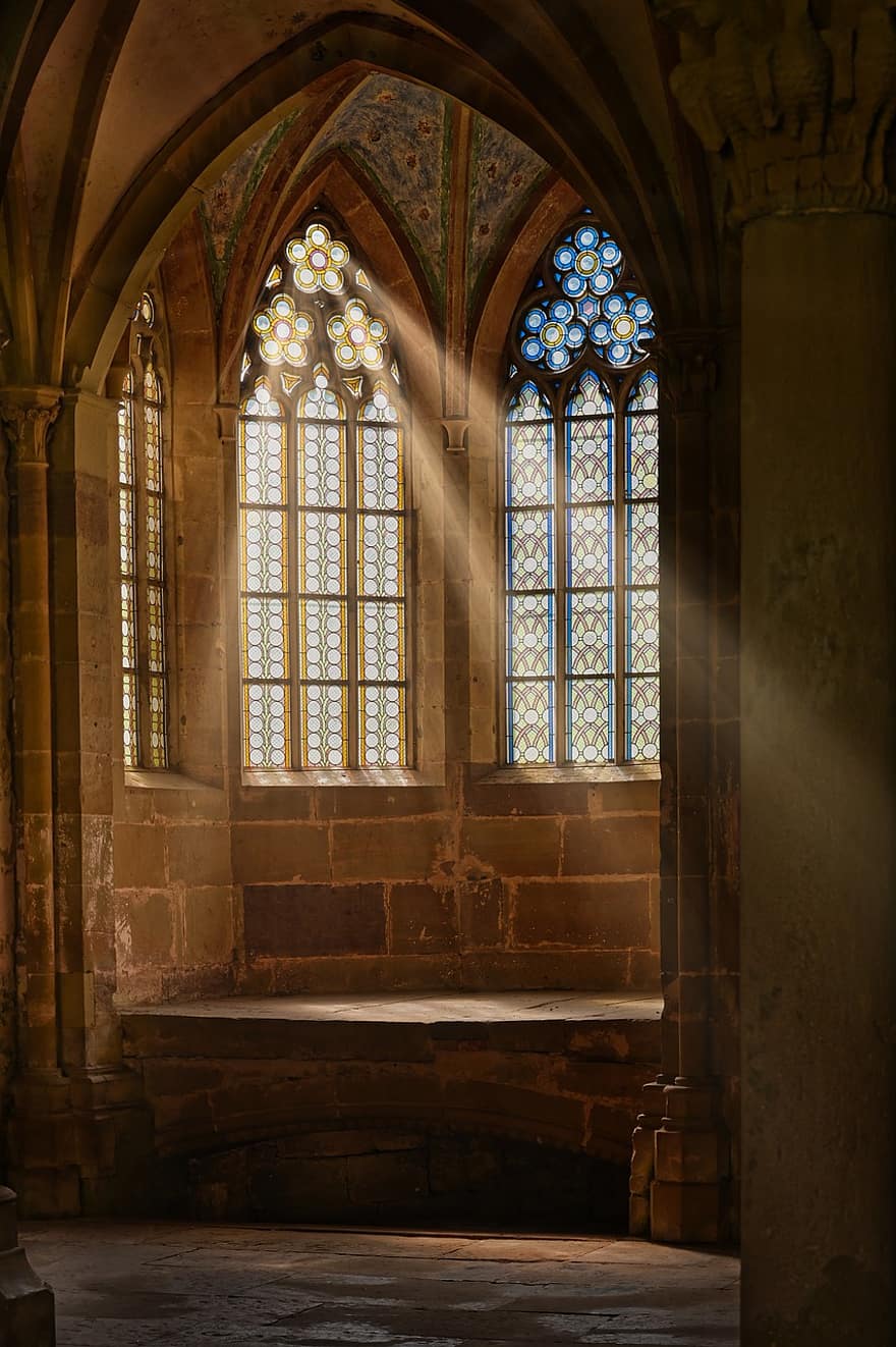 janela da igreja, mosteiro, janela, vitral, meia idade
