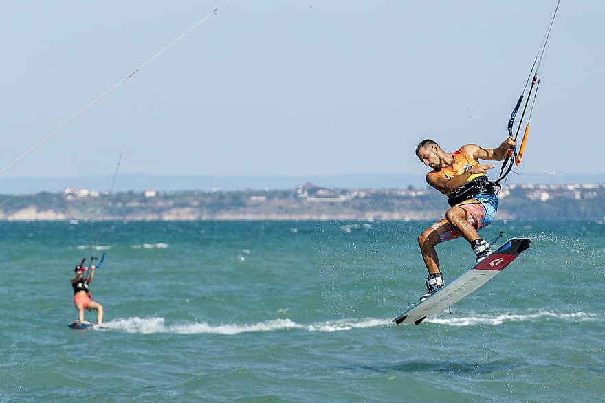 άνδρας, σανίδα, ωκεανός, kite surfing, θαλάσσια σπορ, χαρταετός, kite boarding, νερό, σπάζοντα κύματα παραλίας, θάλασσα, kite surfer