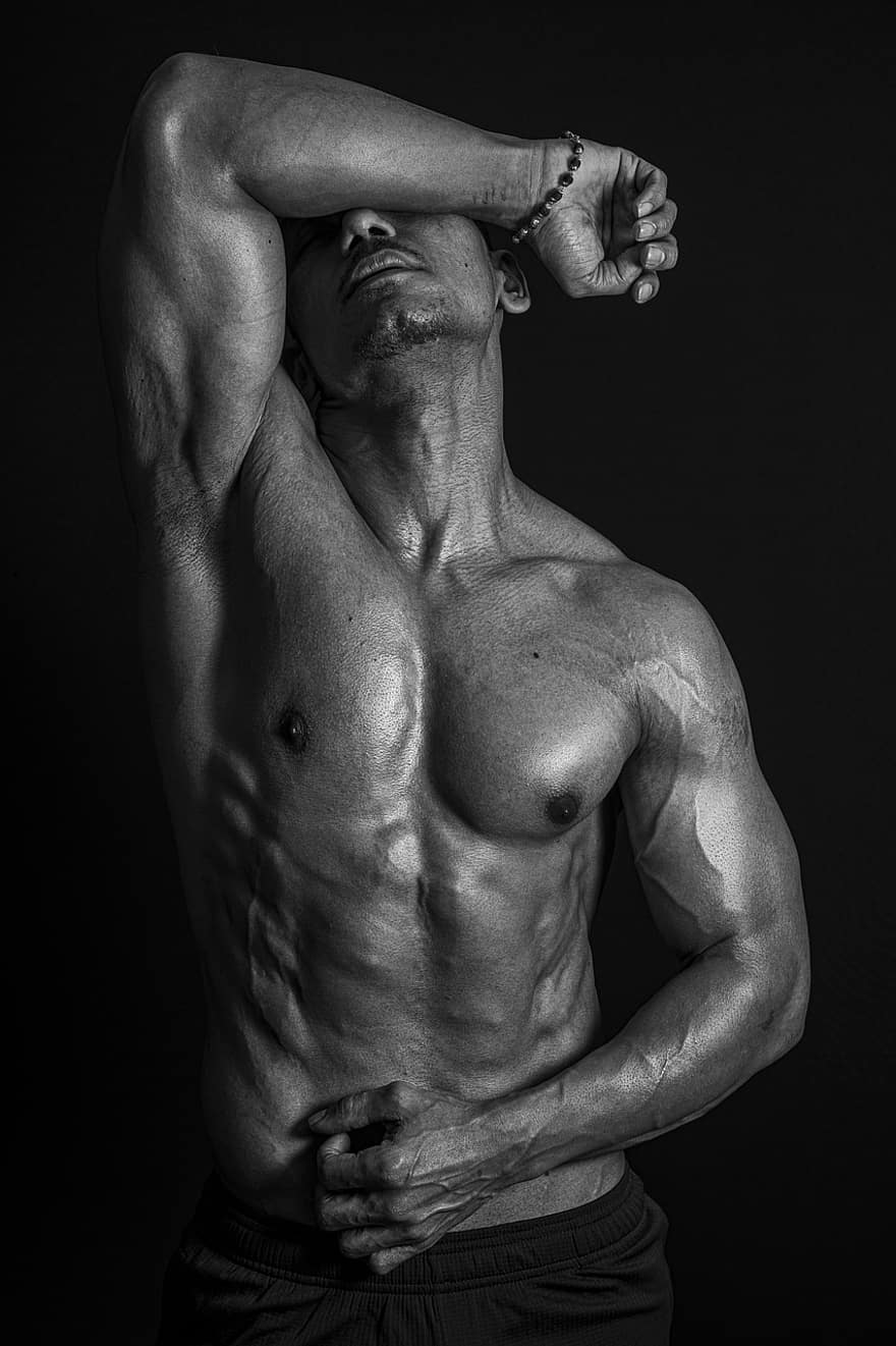 muž, břišní svaly, sval, tělo, vejít se, kulturista, silný, svalnatý, biceps, sportovec, bez trička