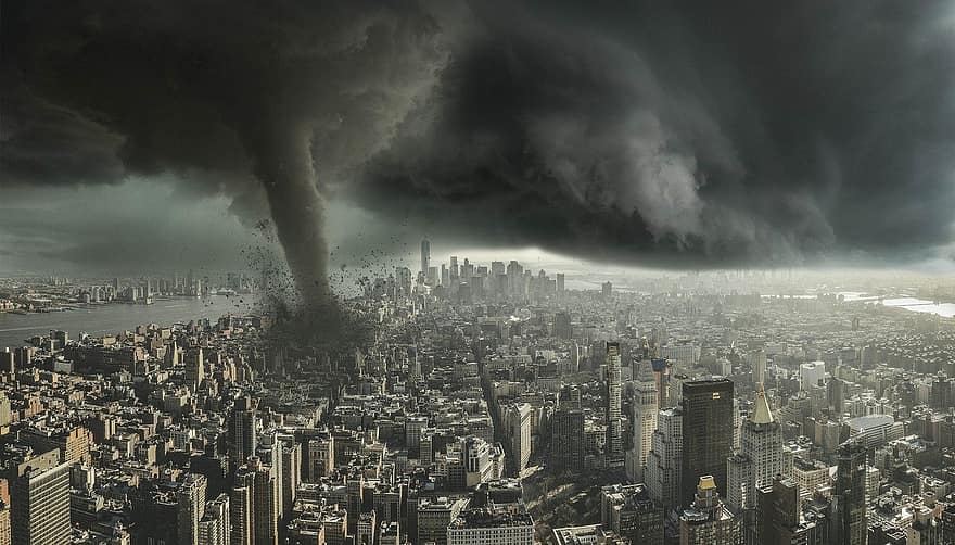 tornado, tempesta, ciutat, edificis, fantasia, new york