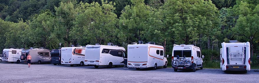 Camper, viaggio, veicoli, parcheggio per caravan, all'aperto