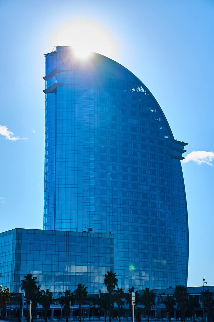 ホルテルキャンドル、ホテル、バルセロナ、ビーチ、ビュー、建物、構造、建築、青、驚くばかり、超高層ビル