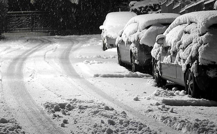 Snowing, Snow Fall, Ice, Car, Turn