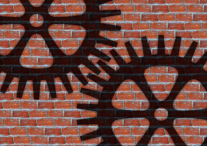 Gears, Wall, Stones, Shadow, Silhouette, Mar Works, Graphic, Graphically, Into Each Other, Team, Together