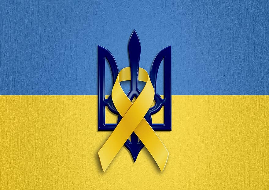 ģērbonis, ukraina, lente, solidaritāti, mieru, trident, dom, karogs, baneris, simbols, miera zīme