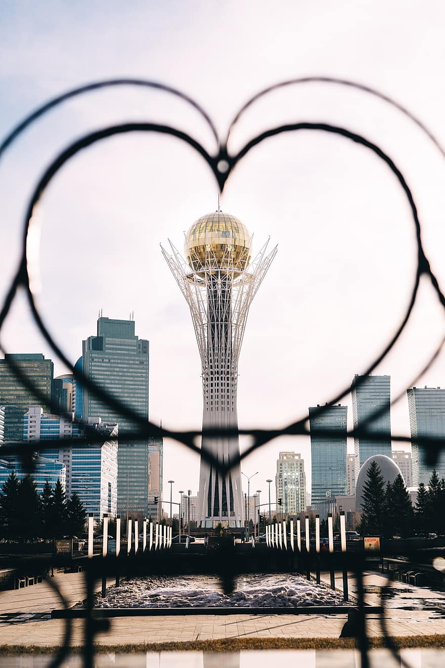 baiterek, Astana, Kazahsztán, Nursultan, építészet, Bayterek, tavaszi, szeretet