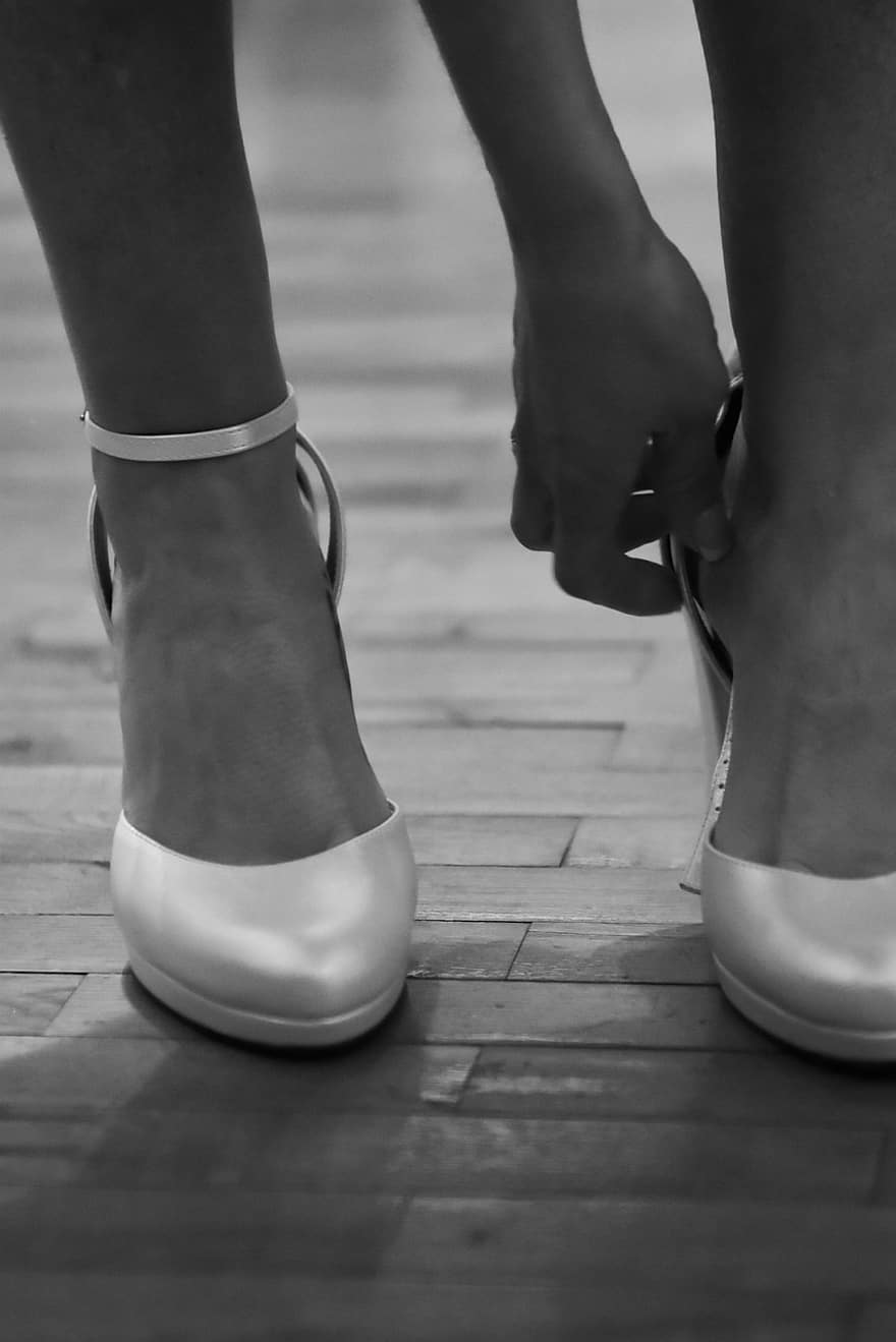 sapatos, pés, Casamento, tornozelo, calcanhares, moda, estilo, mulher, sapato, perna humana, Preto e branco
