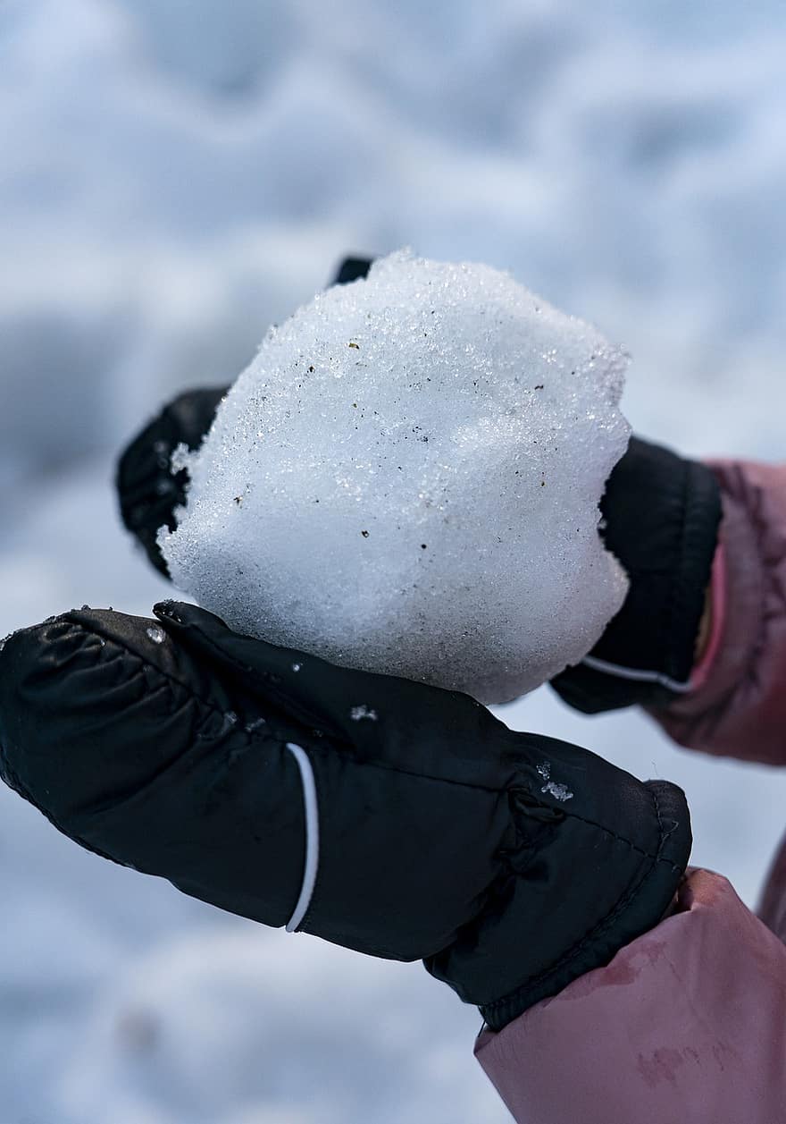 снежный шар, ребенок, зима, холодно, снежно, играть, белый, день отдыха, время года, рукавицы, зимняя одежда