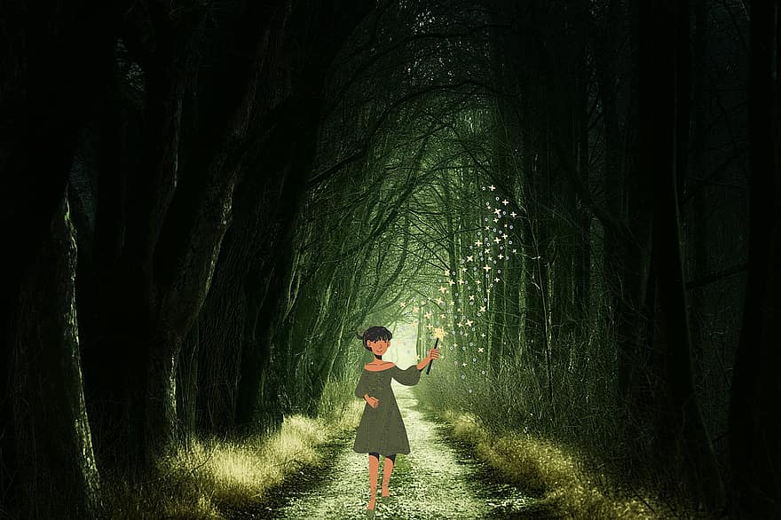 Background, Fantasy, Fairy, Forest, Magic Wand, Spell, Witch, Shadows, Light, Magic Forest