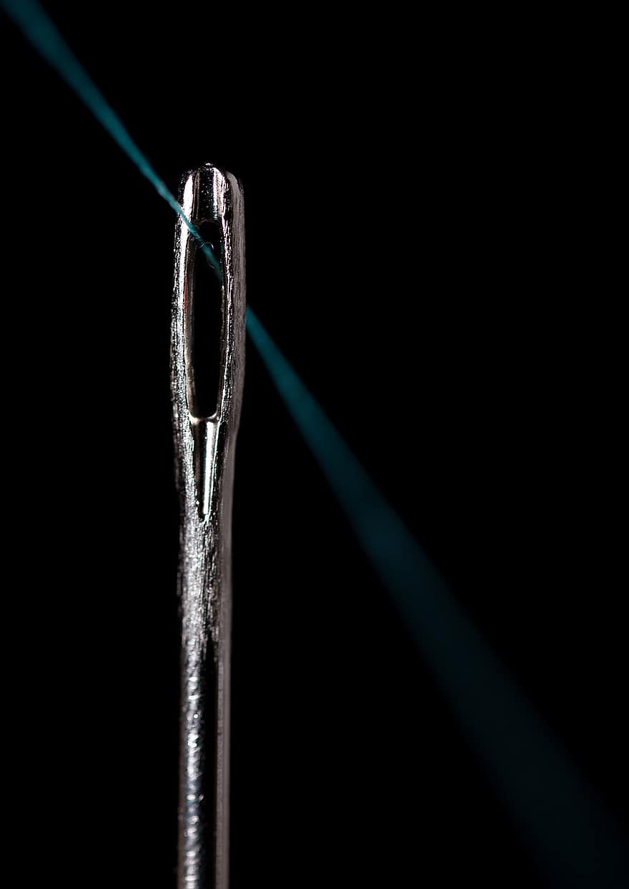nål, tråd, nål og tråd, øye på en nål, makrofotografering
