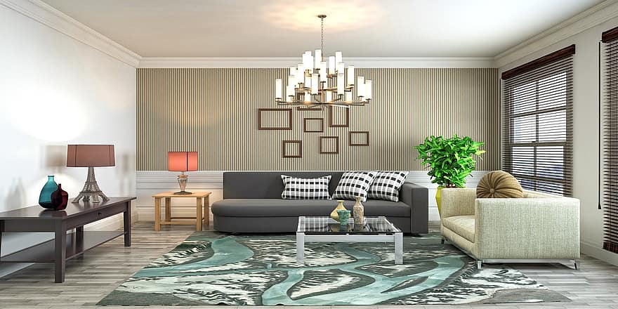 obývací pokoj, Vzhled interiéru, 3d vykreslení, 3D vykreslování, výzdoba, dekorace, nábytek, Domov, byt, Dům, stylový