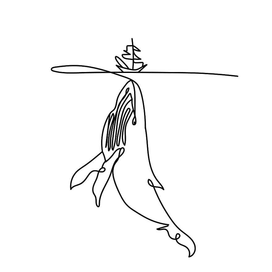 baleia Azul, desenhando, mar, arte de linha, oceano, ilustração, desenho animado, vetor, vôo, esboço, doodle