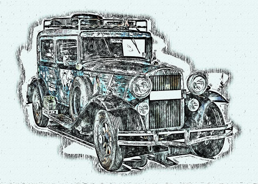 Hudson V8, Хъдсън Хорнет, античен автомобил, чертеж, скица, автомобил, превозно средство, Стара кола, ретро автомобил, творчество, кола
