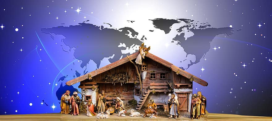 Christmas, World, Nativity Scene, Crib, Father Christmas, Star, Shining, Rays, Hell, Bethlehem, Stall