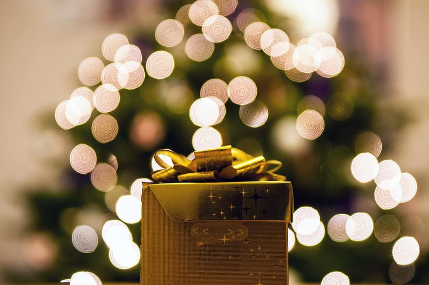 současnost, dárek, dar, box, Dovolená, Vánoce, dekorace, oslava, stuha, Červené, luk, balík