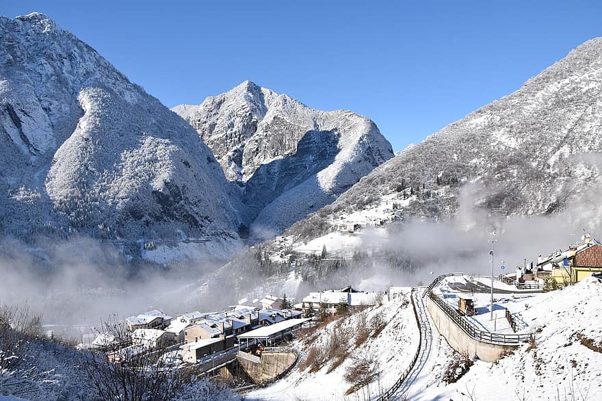 friuli-venezia giulia, Vajont Valley, Dolomites, ภูเขา, หิมะ, ฤดูหนาว, ธรรมชาติ, ภูมิประเทศ, ยอดเขา, น้ำแข็ง, กีฬา