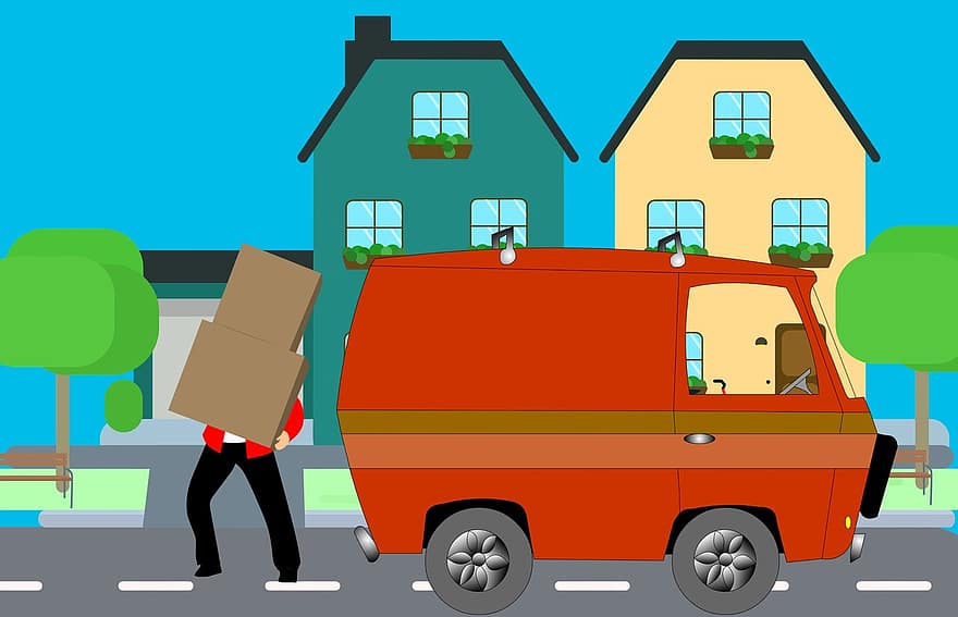namai, judėti, namas, mover, sunkvežimis, padėti, sunkus, kurjeris, dėžė, krovinius, paskirstymas