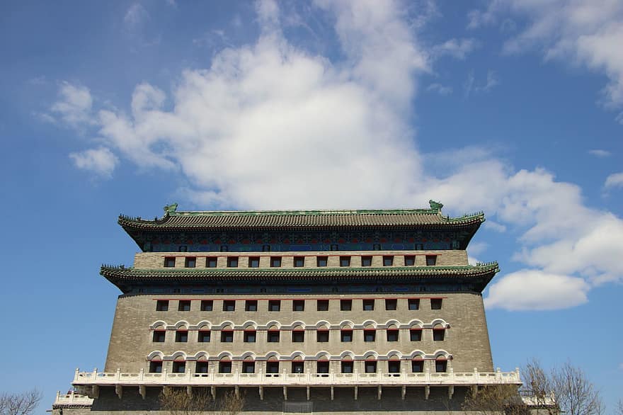 építészet, ősi épület, kapu torony, Qianmen kaputorony, felhő, ég, Peking
