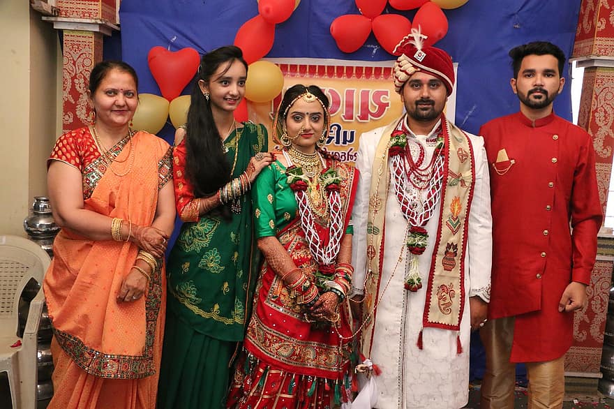 paar, huwelijk, familie, bruid, bruidegom, traditioneel, Hindoe, Indiaas, man, vrouw, cultuur