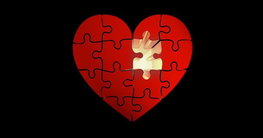 puzzle, cœur, lumière, la chance, énigmes, relation, connectivité, promettre, symbole, pièces du puzzle, fidélité
