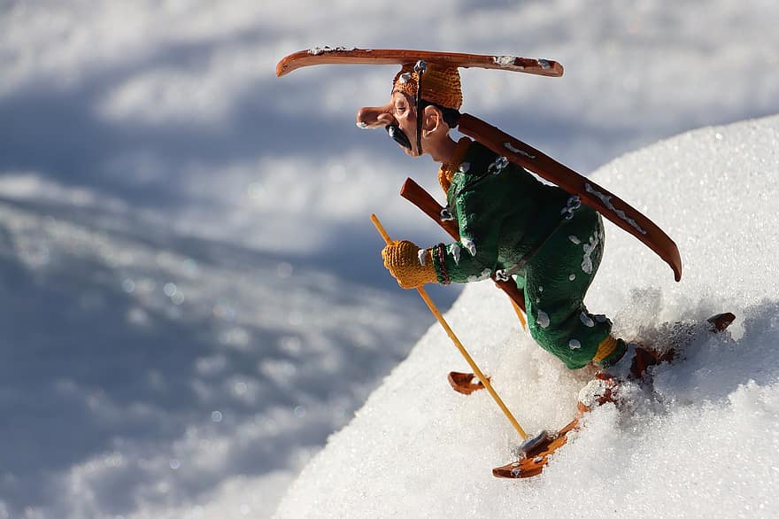 ski, skiën, figuur, sneeuw, grappig, winter, sport, alpine, tour, berg-, koude