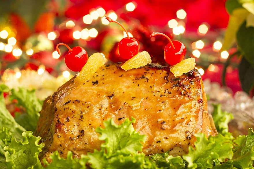 comida de natal, Comida, jantar, refeição, cozinhou, assado, carne, delicioso, celebração, festa