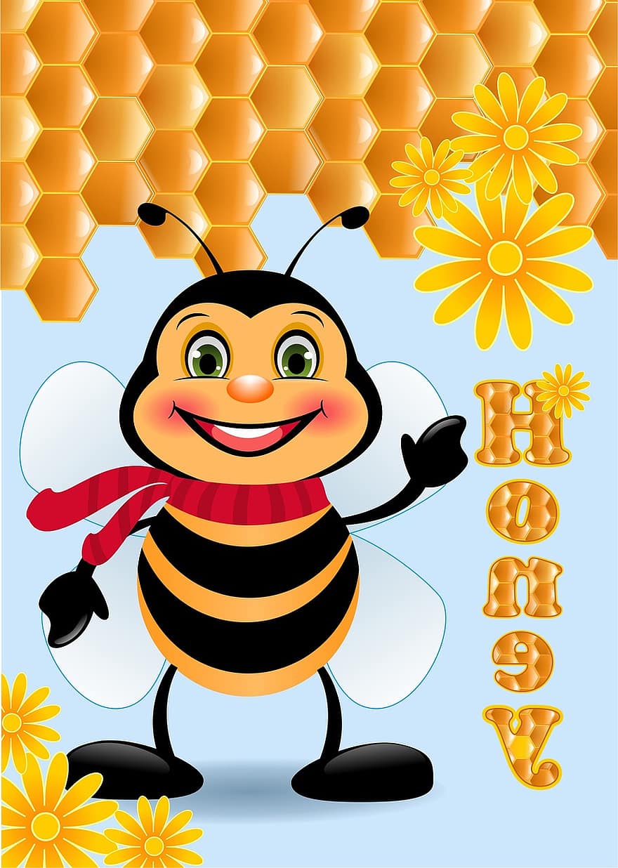 Miláček, včela, usměj se, výkres, květ, jídlo, vitamíny, přírodní, emoce
