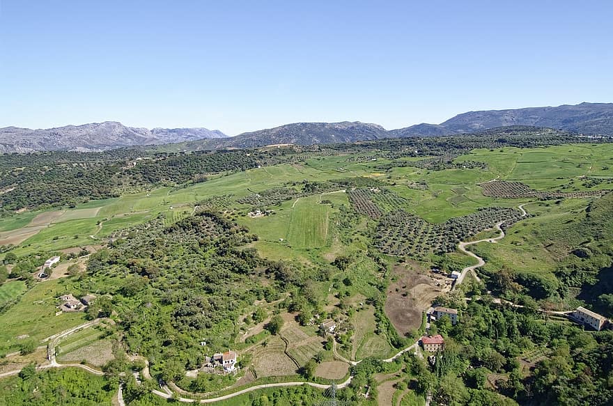 Spania, andalusia, Malaga-provinsen, landsby, fjellene, trær, landsbygda, landskap, landlige scene, fjell, gress