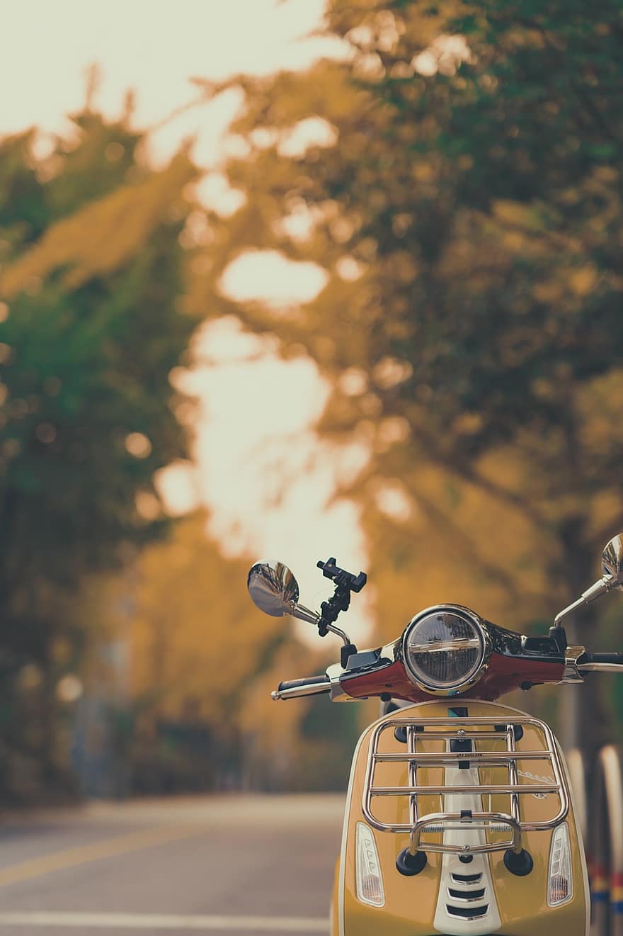мотоциклет, скутер, Веспа, път, класически, превозно средство, реколта, улица, ретро, Piaggio, Италия