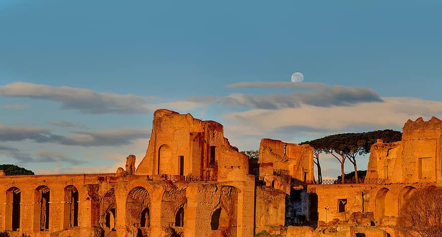 reruntuhan, Monumen, tengara, bersejarah, kuno, Arsitektur, terkenal, objek wisata, matahari terbenam, Roma