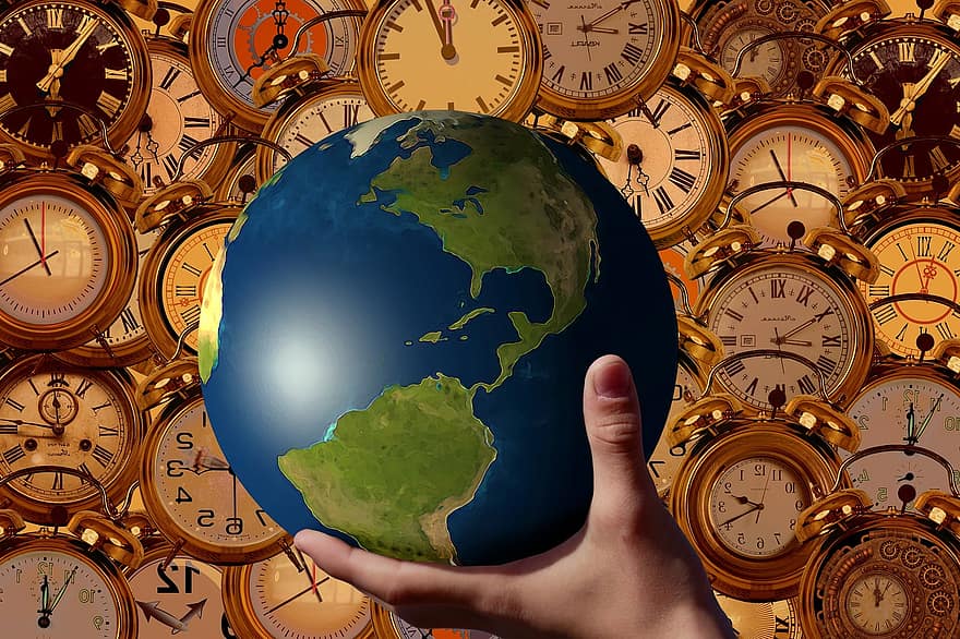 aika, kello, maapallo, käsi, pitää, esittely, kellot, aika jollekin, liiketoiminta, nimittäminen, menneisyys