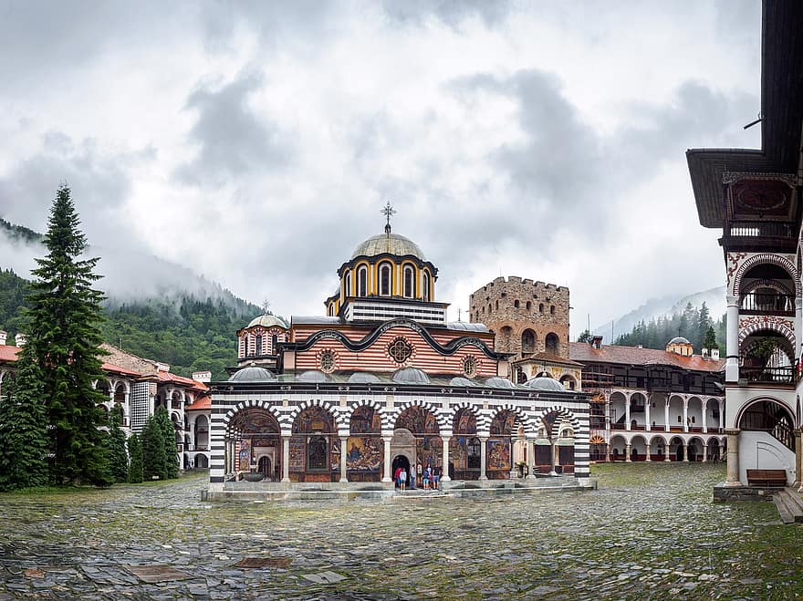 biara, Santo Ivan, rila, Bulgaria, historis, Arsitektur, gereja, warisan, hujan, cuaca, pariwisata