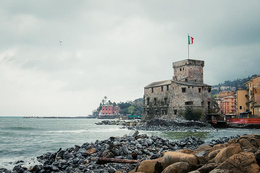 fortăreață, mare, ocean, coastă, malul marii, Italia, șuviță, nori