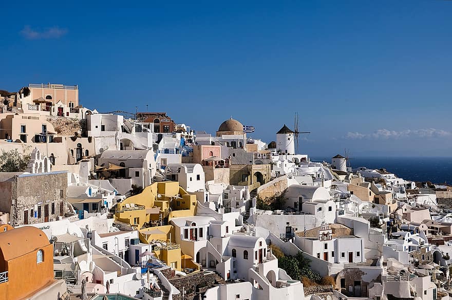 마을, 전통적인, 그리스, 산토리니, 건축물, 여행 목적지, 지붕, 여행, 문화, 도시 풍경, 휴가