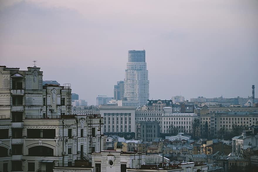 градски, Киев, Украйна, градски пейзаж, архитектура, небостъргач, външна сграда, градски силует, изградена конструкция, градски живот, известното място