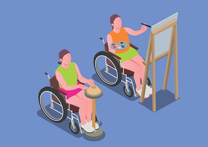 Sociālā integrācija, īpašām vajadzībām, Fiziski invalīdi, daudzveidību, mijiedarbību, invaliditāti, krēsls, riteni, Invalīdi, aprūpi, mobilitāti