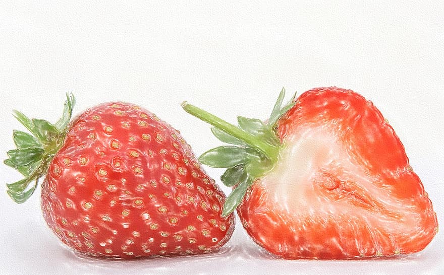 jordbær, akvarel, baggrund, lækker, penselstrøg, maleri, frugt, struktur, sød, frugter, rød