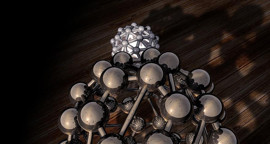 Buckyball, polyeder, Modeller av Atomen, modeller, bollar, metall, rutnät, strukturera, konstruktion, form, geometri