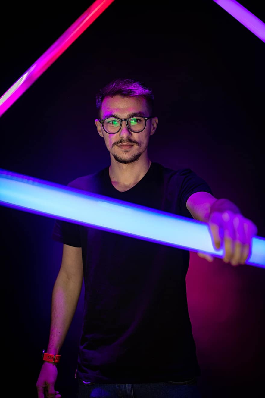 Man, Neon, Model, Hair, Hairstyle, Style, Guy, Young, Portrait