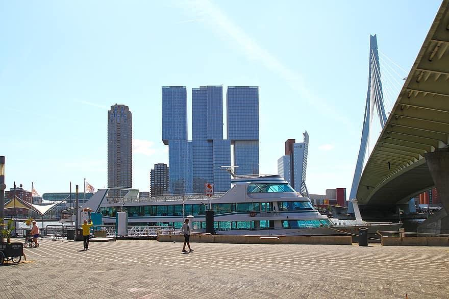 Rotterdam, vaixell, passeig marítim, pont, edificis, arquitectura, ciutat