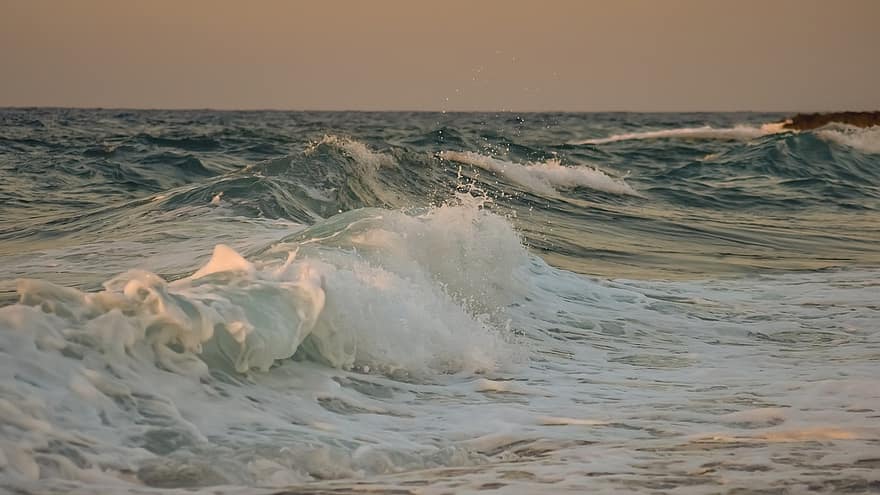 bølger, hav, skum, sprøyte, natur, spume, flo, havbølger, horisont, vann, Seascape
