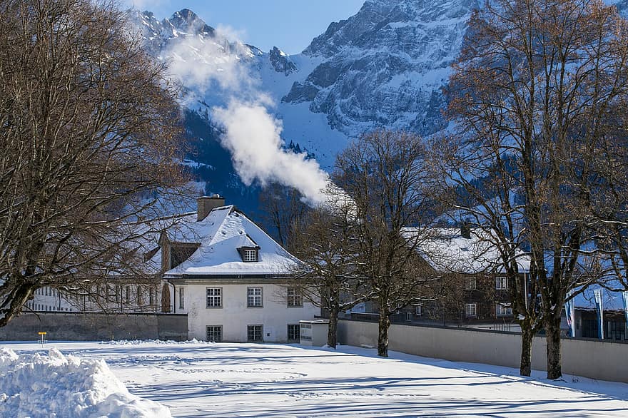 talo, kylä, talvi-, lumi, vuori, kaupunki, rakennus, arkkitehtuuri, Engelberg